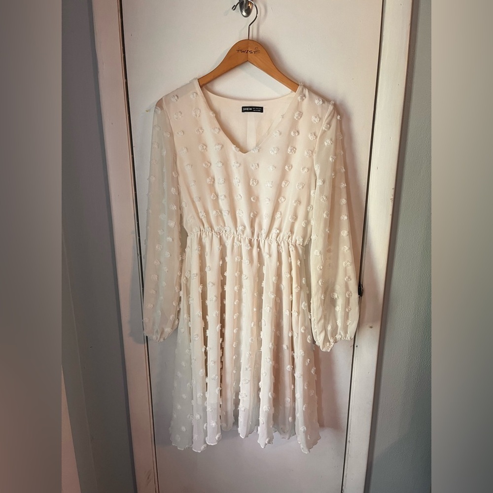 SHEIN Cream Sheer Textured Dress